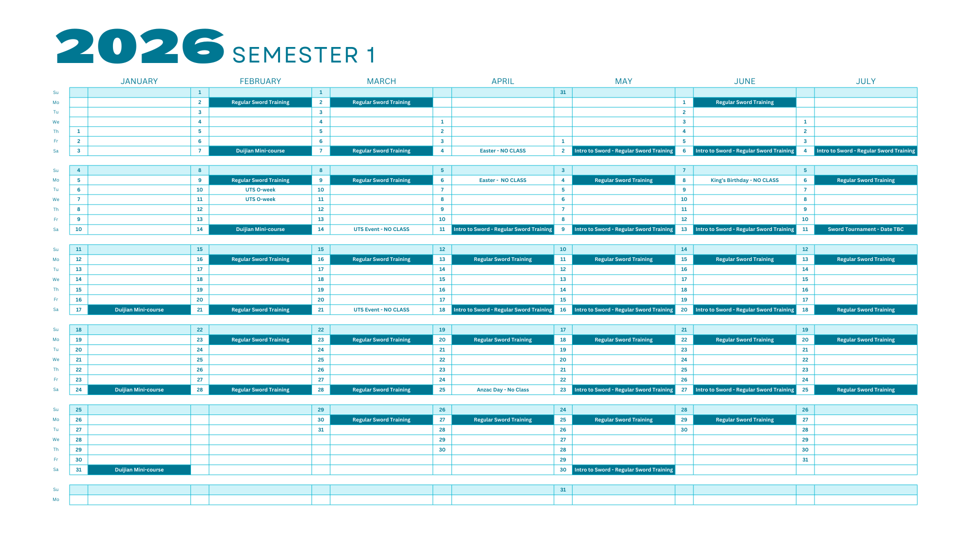 2026 Semester 1 Timetable